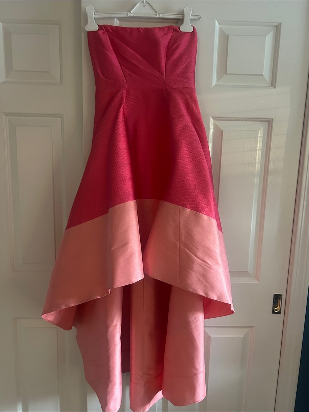 Monique Lhuillier Fuchsia and Beige Evening Dress